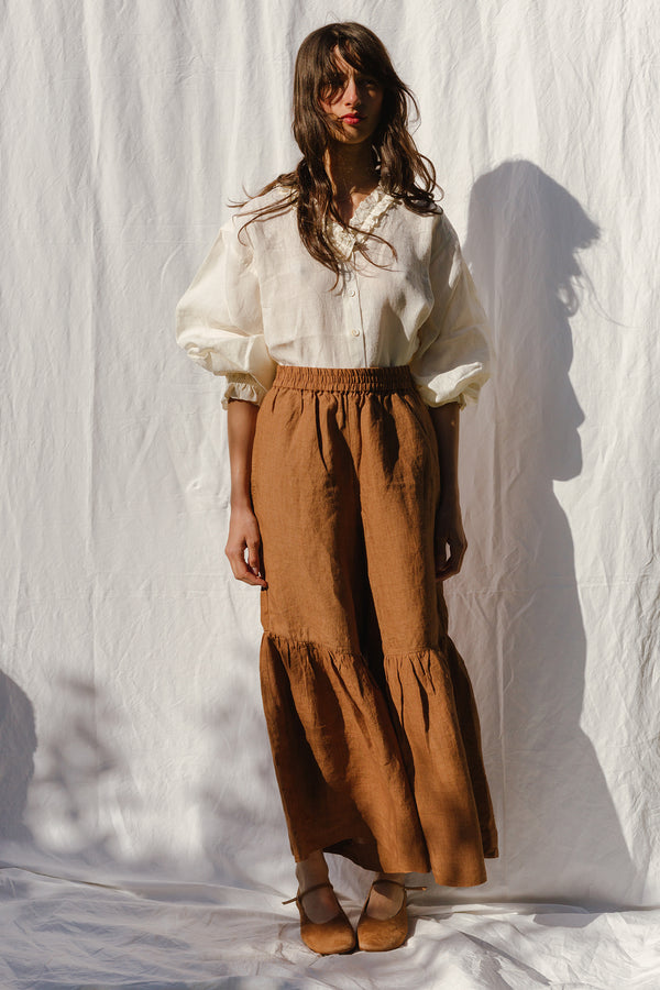 ZULEMA v-neck ruffle blouse / indian linen / milk