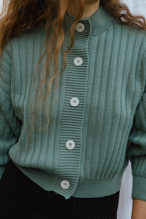 OTTILIA ribbed cardigan / highland wool / seaglass