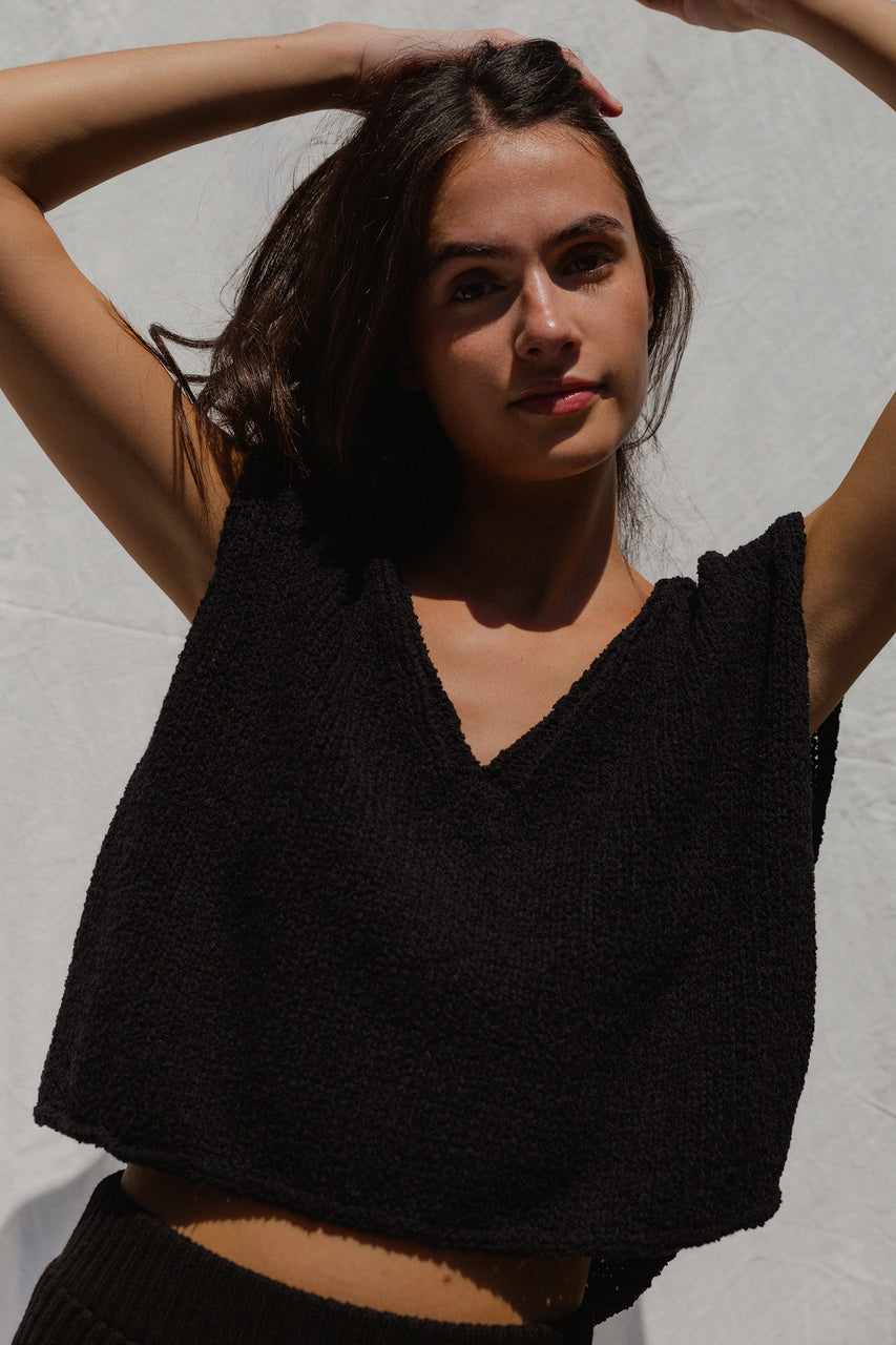 ZULMA vest top / organic cotton boucle / black