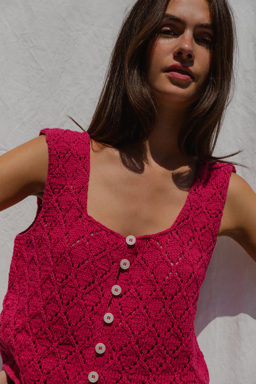 LINA vest cardigan / organic cotton / frambuesa