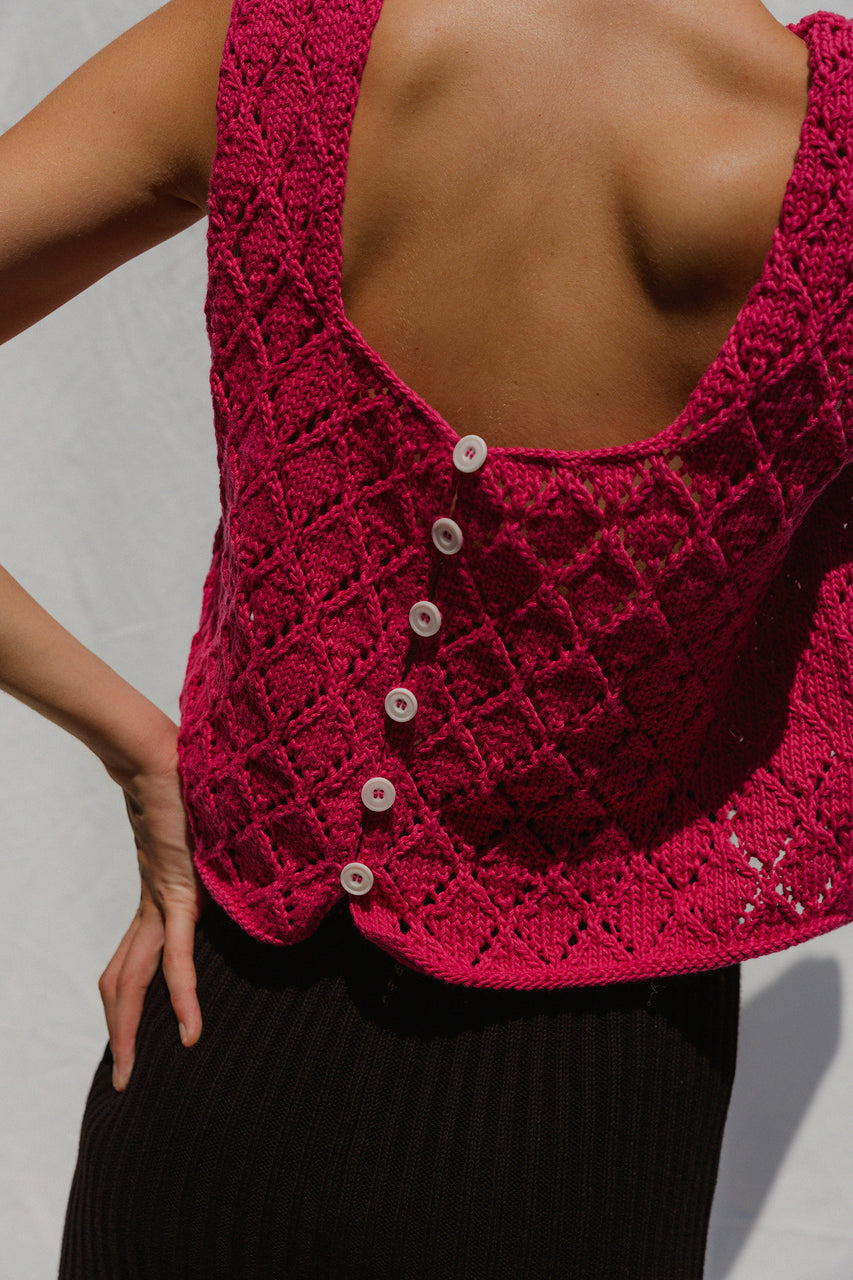 LINA vest cardigan / organic cotton / frambuesa