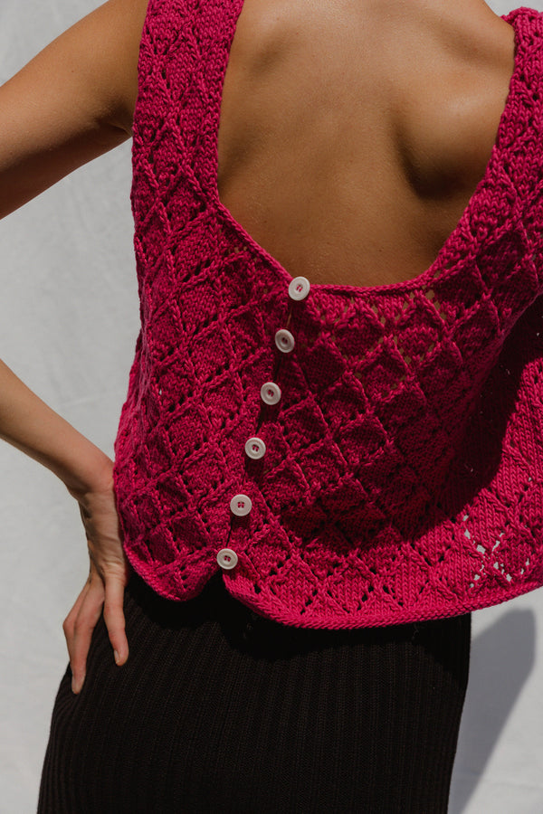 LINA vest cardigan / organic cotton / frambuesa
