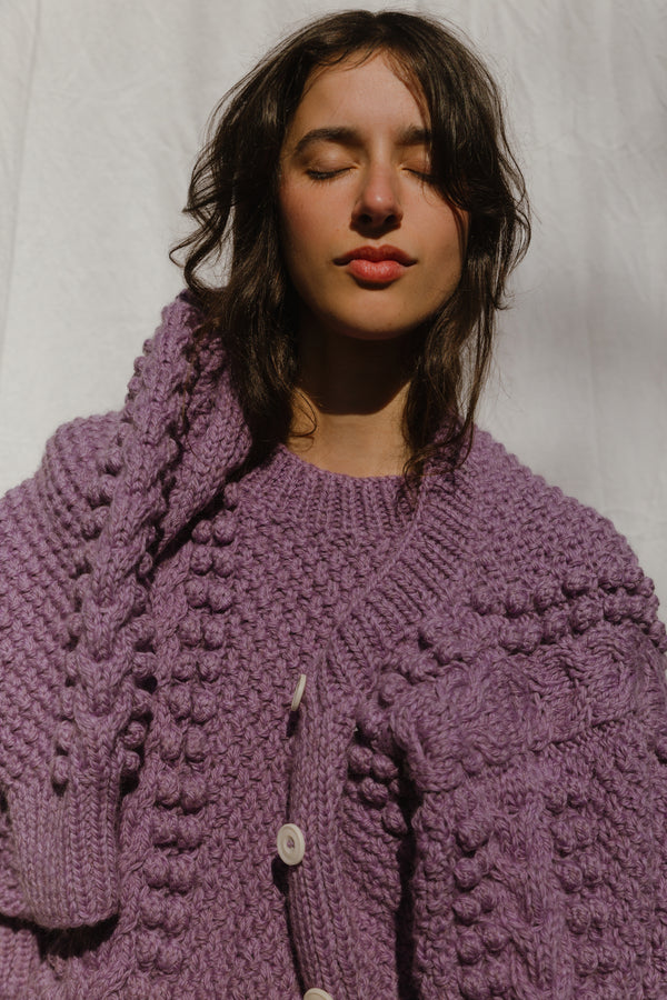MINI EWA chunky cardigan / highland wool / jacaranda