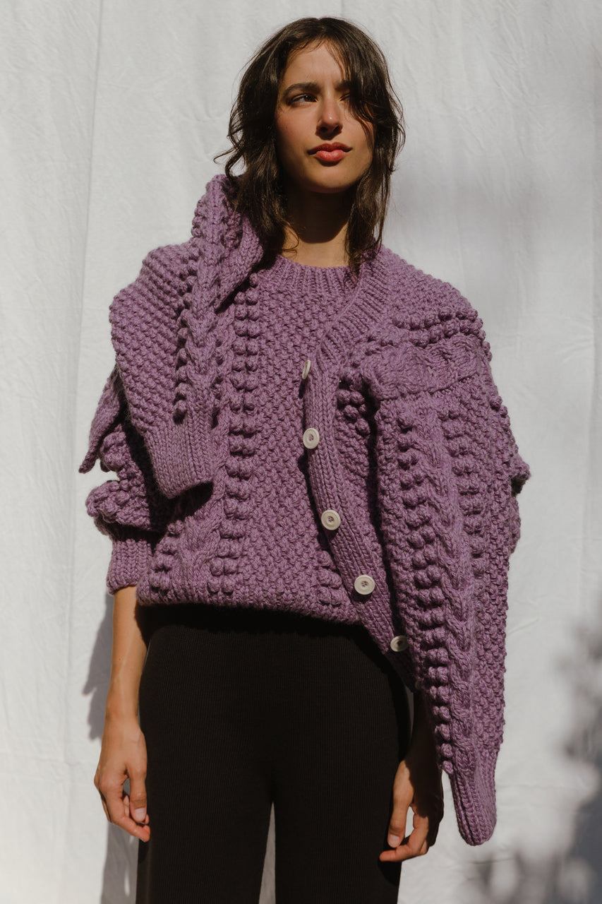 MINI EWA chunky cardigan / highland wool / jacaranda