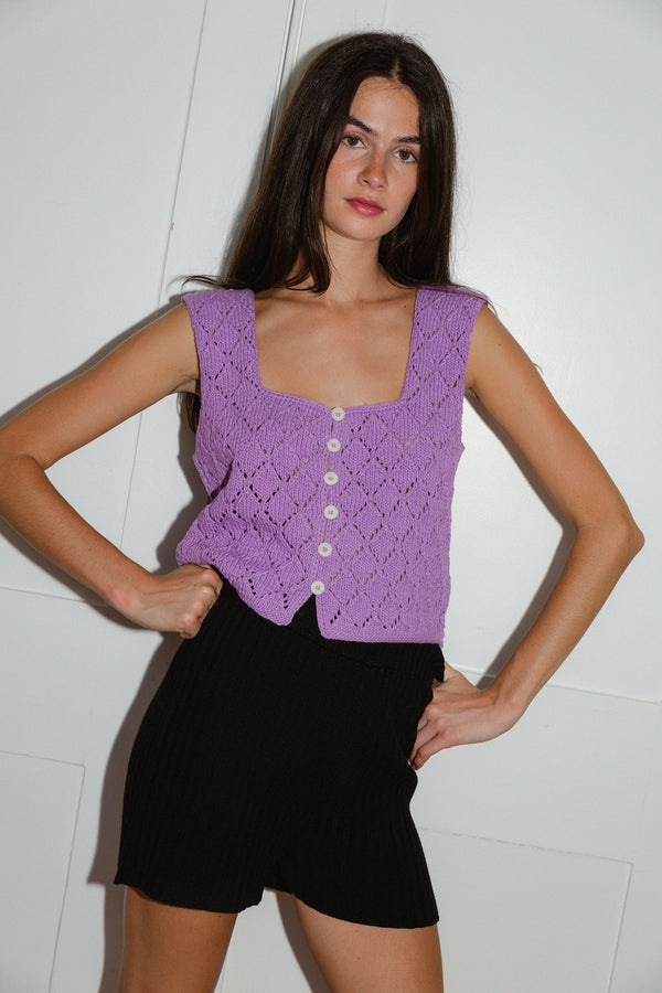 LINA vest cardigan / organic cotton / summer lilac