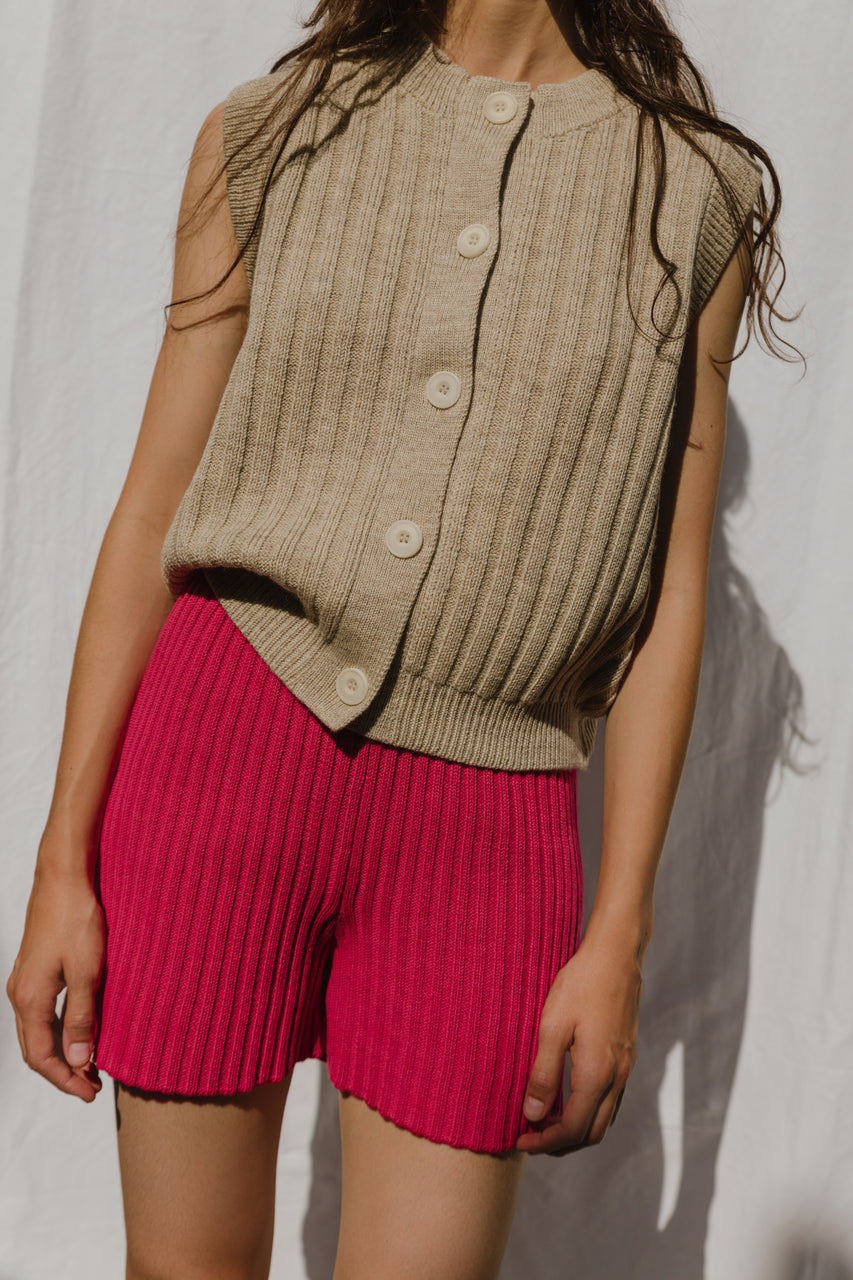 OTTILIA ribbed vest cardigan / highland wool / wild oat