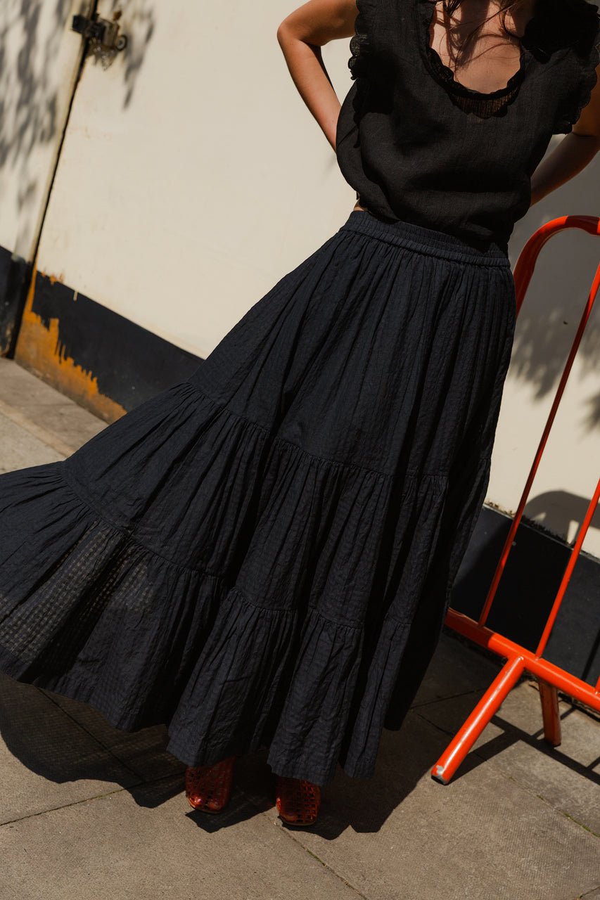 FLAMENCA skirt / organic indian cotton / black indigo chequered
