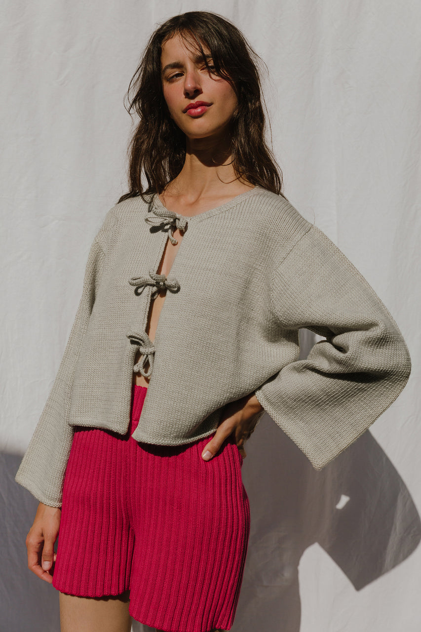 REINA cardigan / merino wool / silver lining