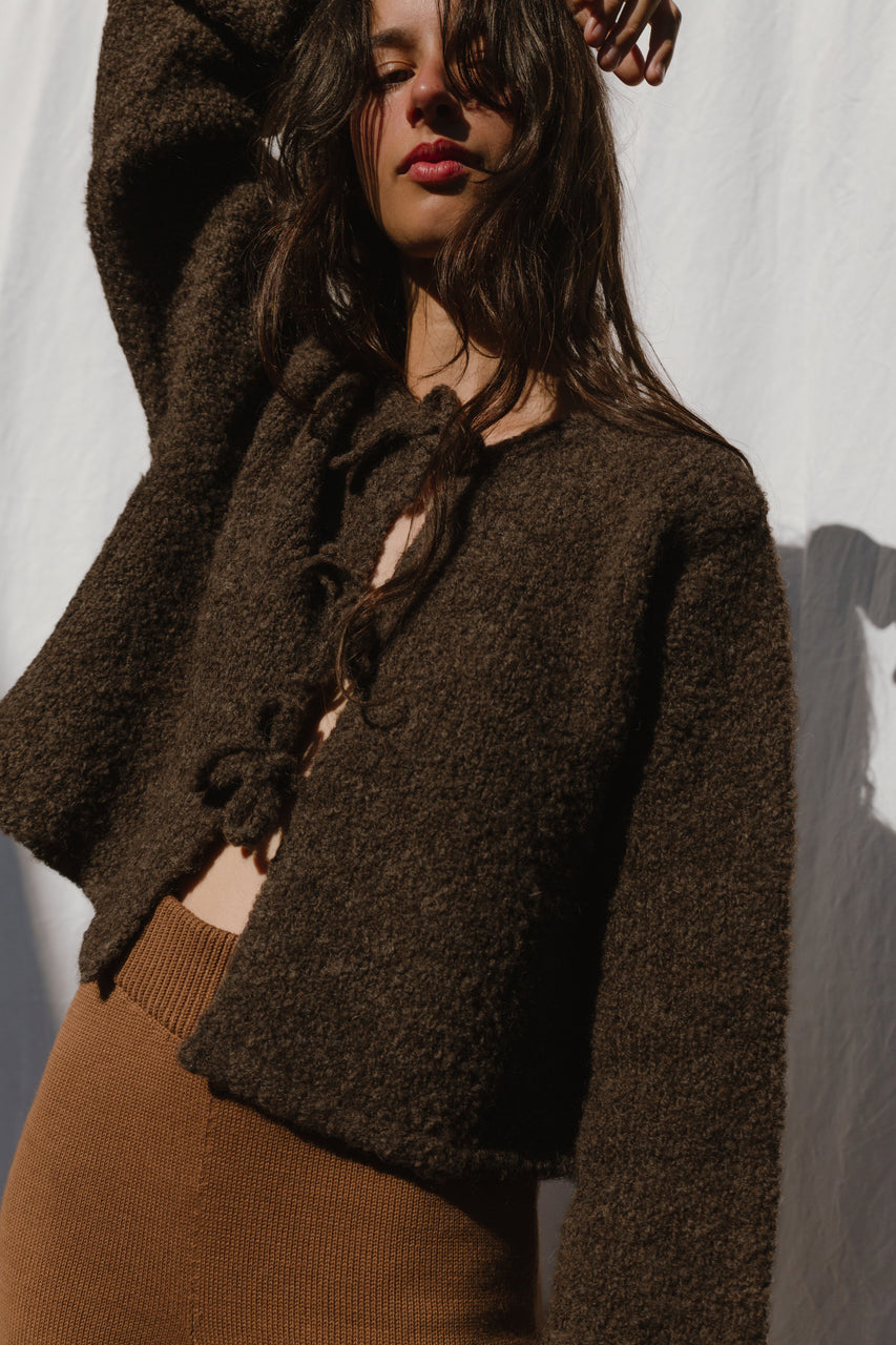 REINA cardigan / alpaca & highland wool / dark oak