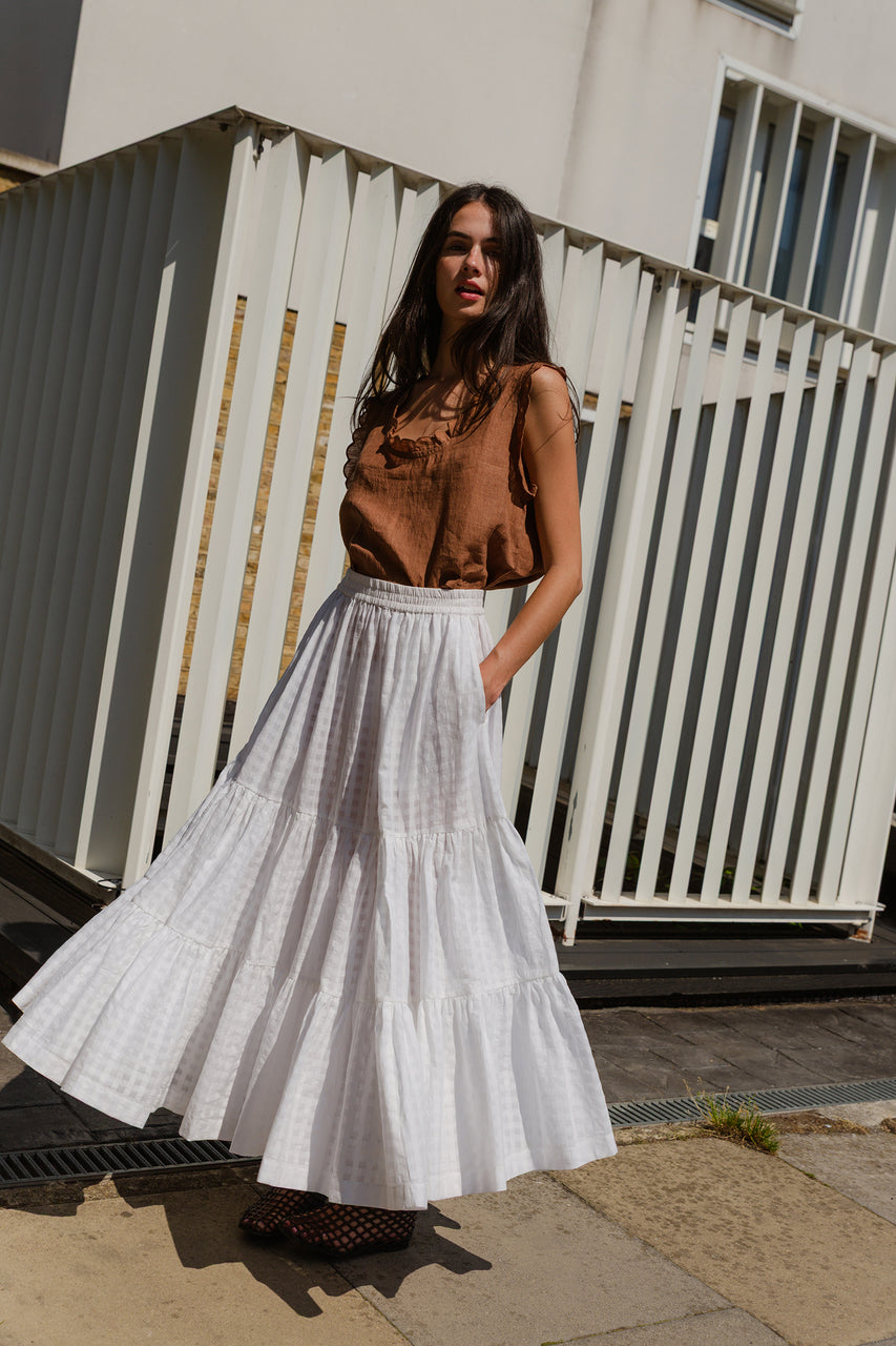 FLAMENCA skirt / organic indian cotton / crema de coco sheer chequered