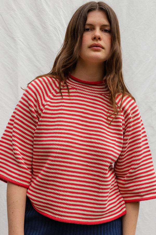 PABLO mini jumper / organic cotton / milk & sweet paprika stripe