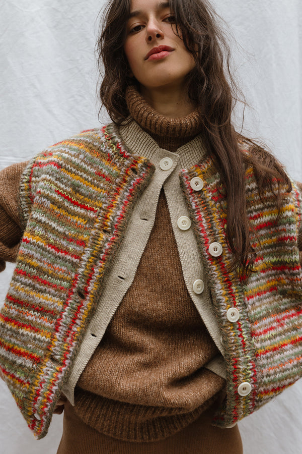 CONFETTI no waste vest cardigan / carob