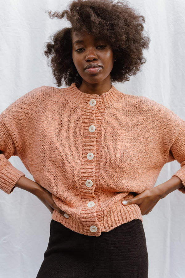 CARMEN cardigan / organic cotton boucle / peach clay