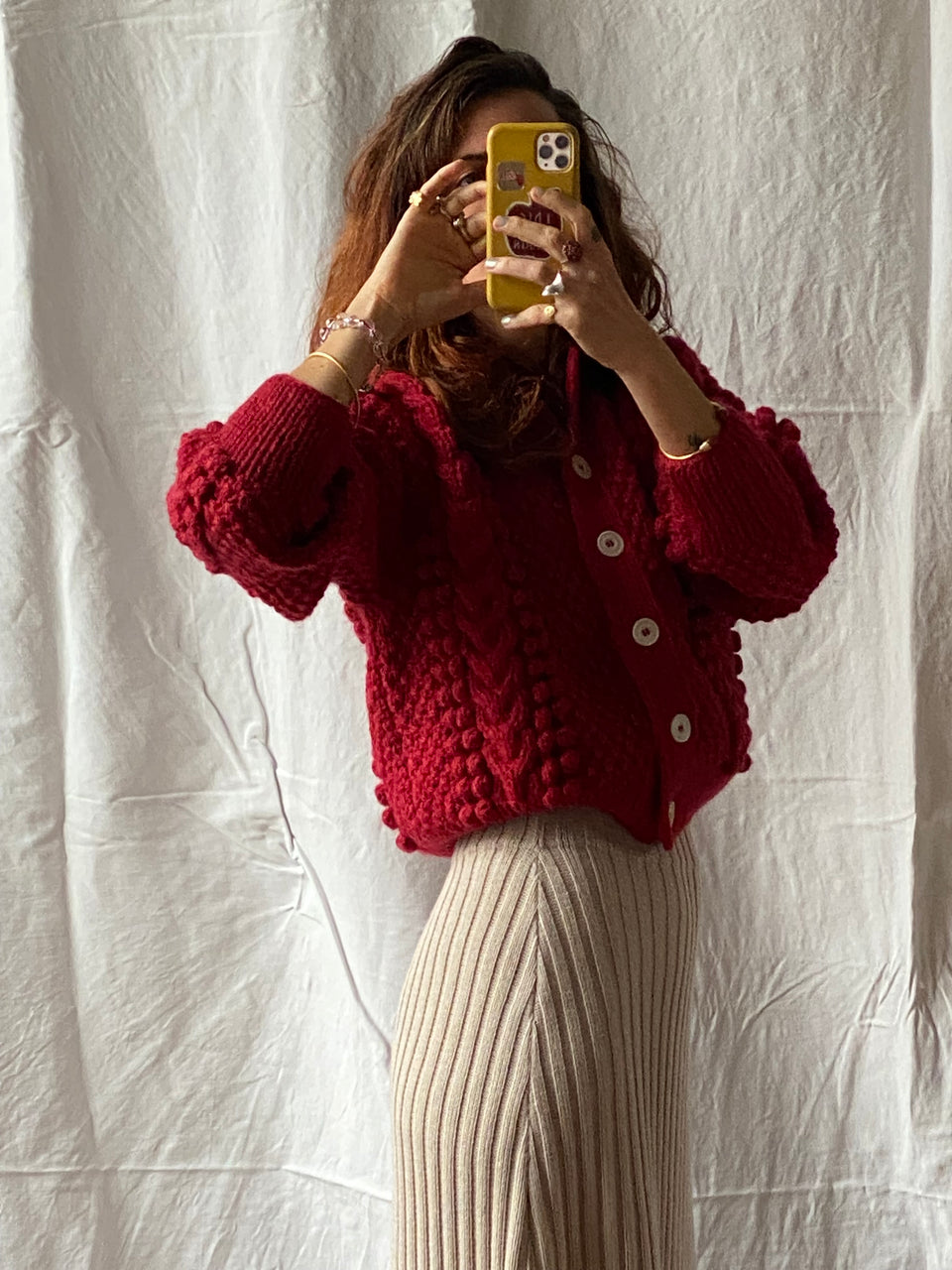MINI EWA chunky cardigan / highland wool / acerola