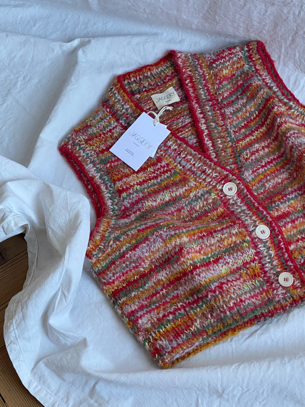 CONFETTI MINI v-neck vest cardigan / sweet paprika
