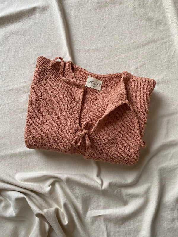 REINA cardigan / organic cotton boucle / peach clay