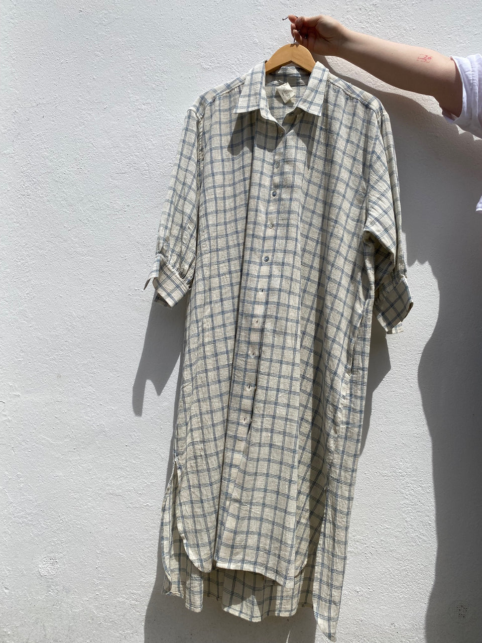 RITA shirt dress / indian cotton / blue & white chequered / sample / 8-12uk