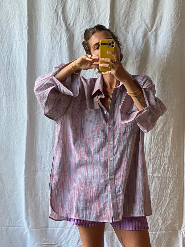 SANTIAGO big shirt / organic indian cotton / liquorice & pastel ripple