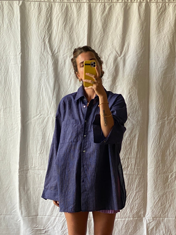 SANTIAGO big shirt / organic indian cotton / night sky stripes