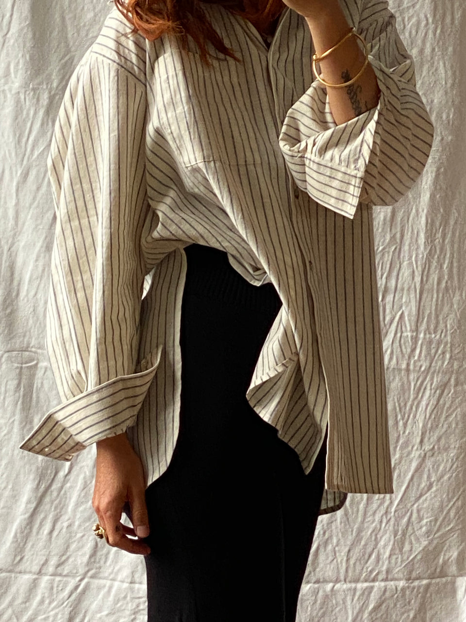 SANTIAGO big shirt / organic indian cotton / white sand & sea stripes