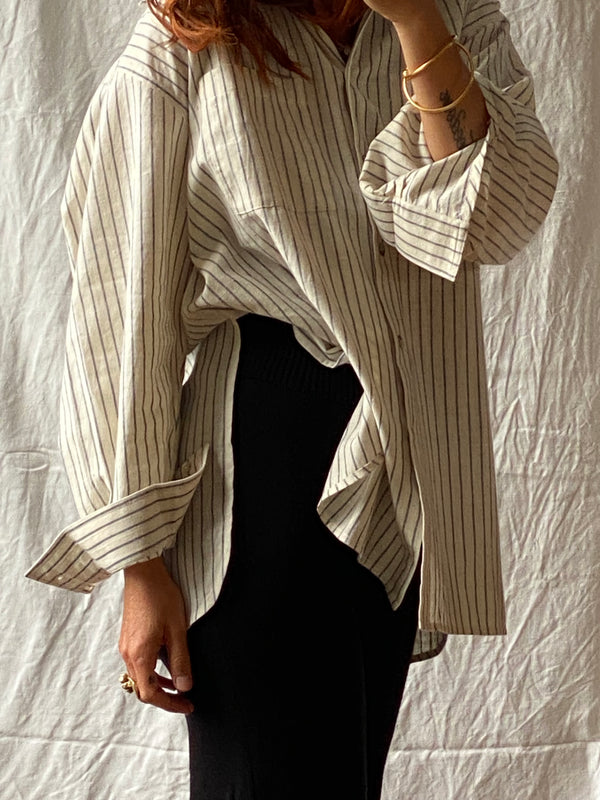 SANTIAGO big shirt / organic indian cotton / white sand & sea stripes