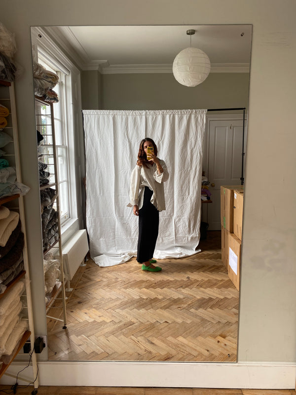 SANTIAGO big shirt / organic indian cotton / white sand & sea stripes