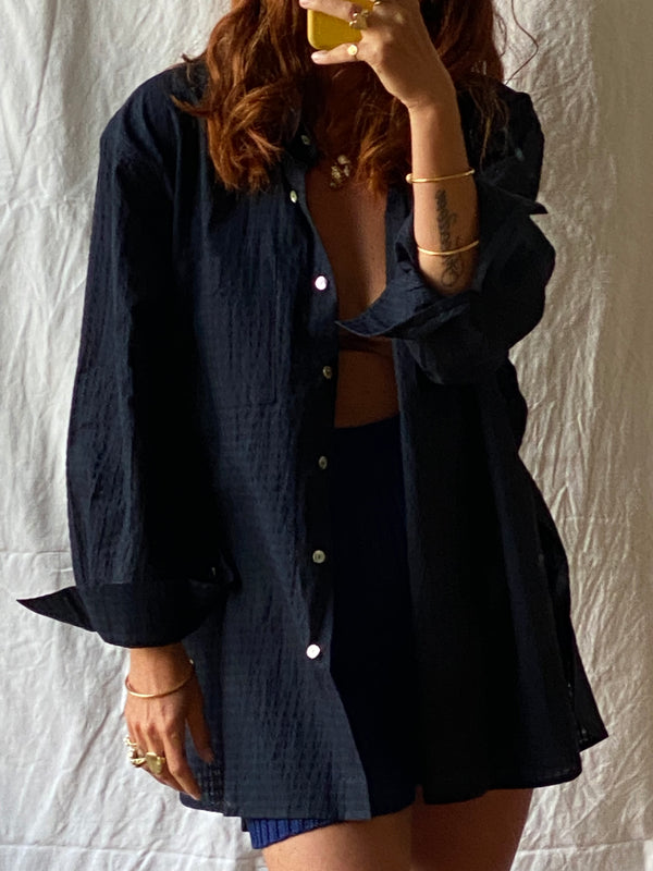 SANTIAGO big shirt / organic indian cotton / black indigo chequered