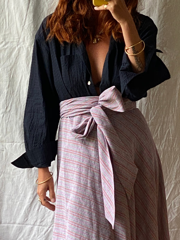 INDRA wrap skirt / indian cotton / liquorice & pastel ripple
