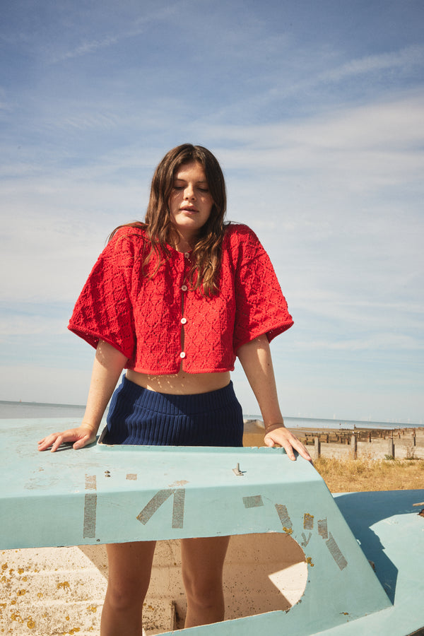 LINA BOLERO mini cardigan / organic cotton / mojo rojo