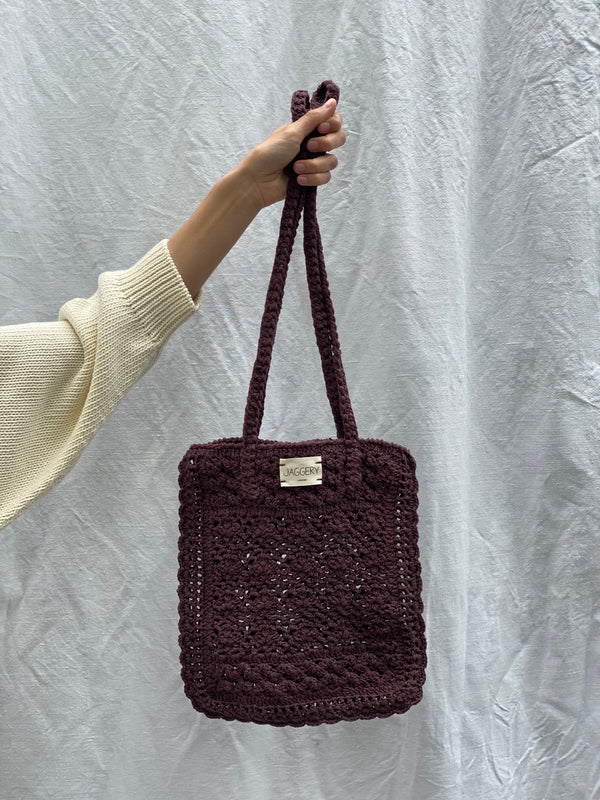 MERCADO crochet bag / organic cotton / aubergine