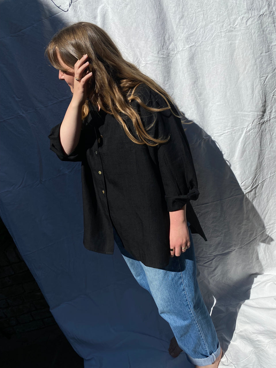 SANTIAGO big shirt / indian linen / black