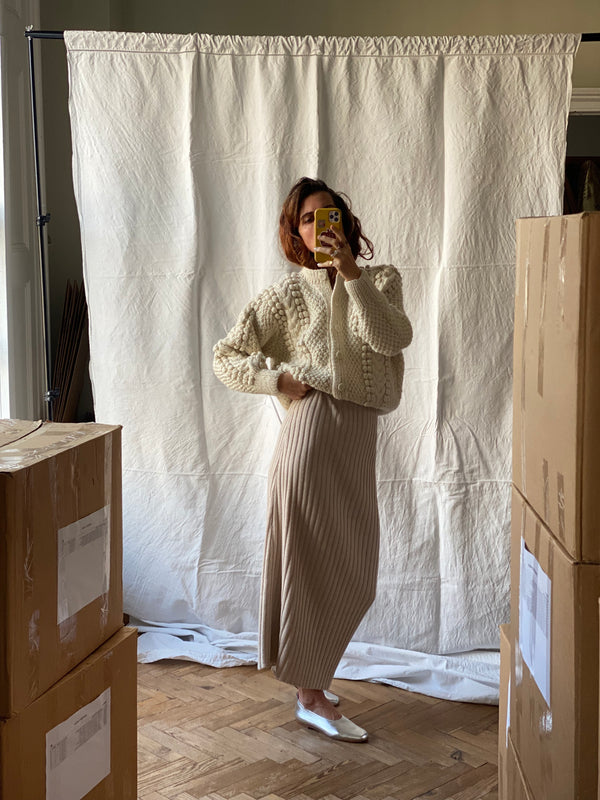 MINI EWA chunky cardigan / highland wool / milk
