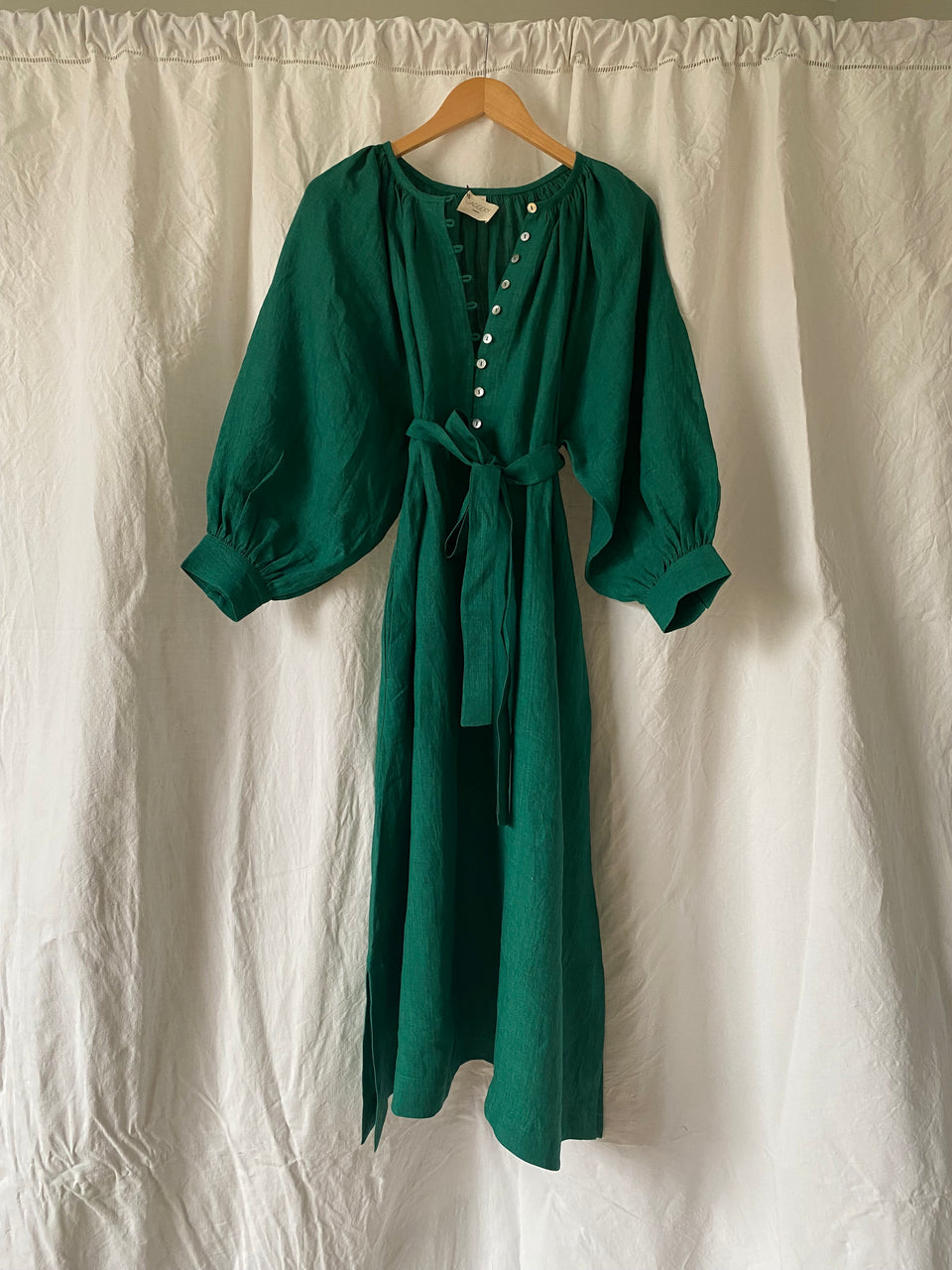 LOLA dress / indian linen / curry leaf / sample / 8-12uk